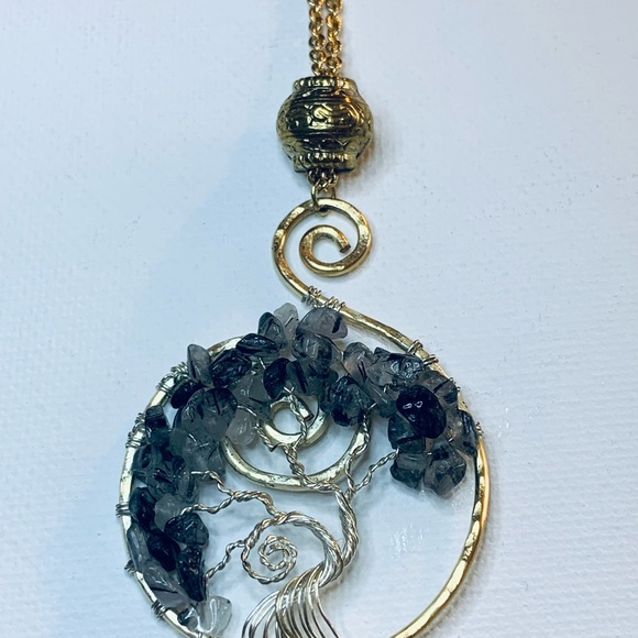 Handmade Gold Tree of Life with gemstones Necklace - Picture 2 of 5